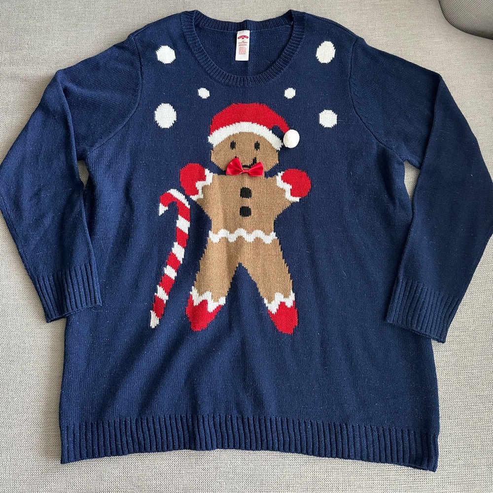 Festive Navy Gingerbread Sweater